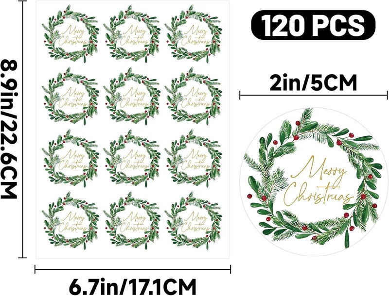 Alynta Merry Christmas Stickers - 2 Inch Holiday Stickers 120Pcs Large Round Christmas Card Sticker Labels Xmas Holly Berries Wreath Sticker for Envelope Seals Card Ornament (Gold) - Image 2